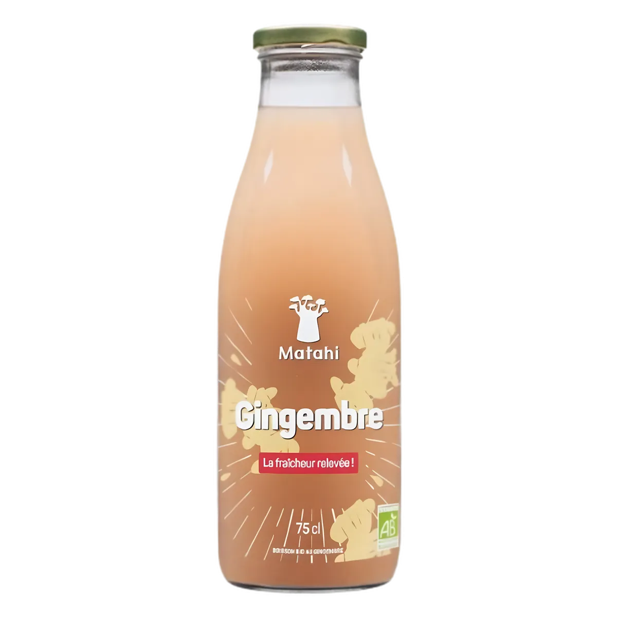 Boisson gingembre bio MATAHI - Saveur Intense en bouteille de 75cl, jus épicé et rafraîchissant certifié AB, idéale pour une pause tonique.